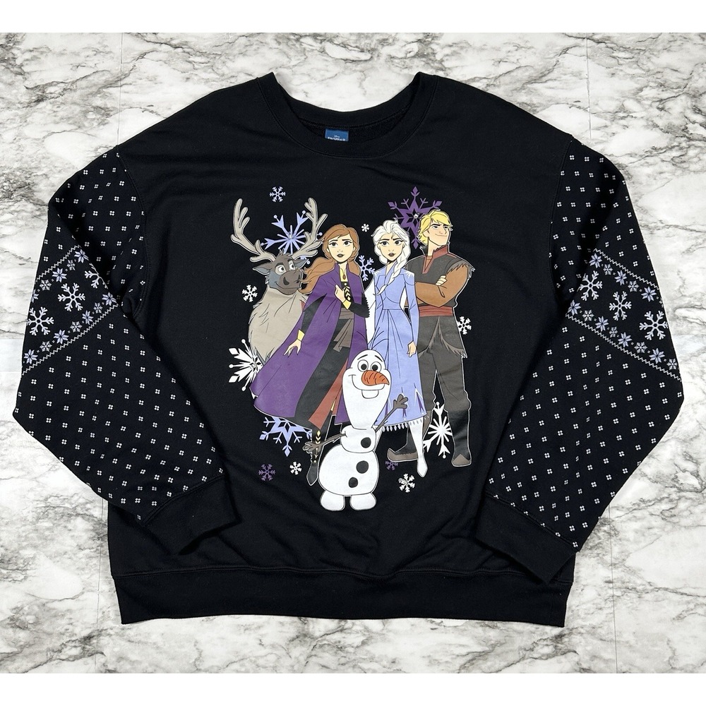 Disney‎ Frozen II Sweatshirt Womens XXL Black (19) Elsa Anna Olaf Kristoff Sven